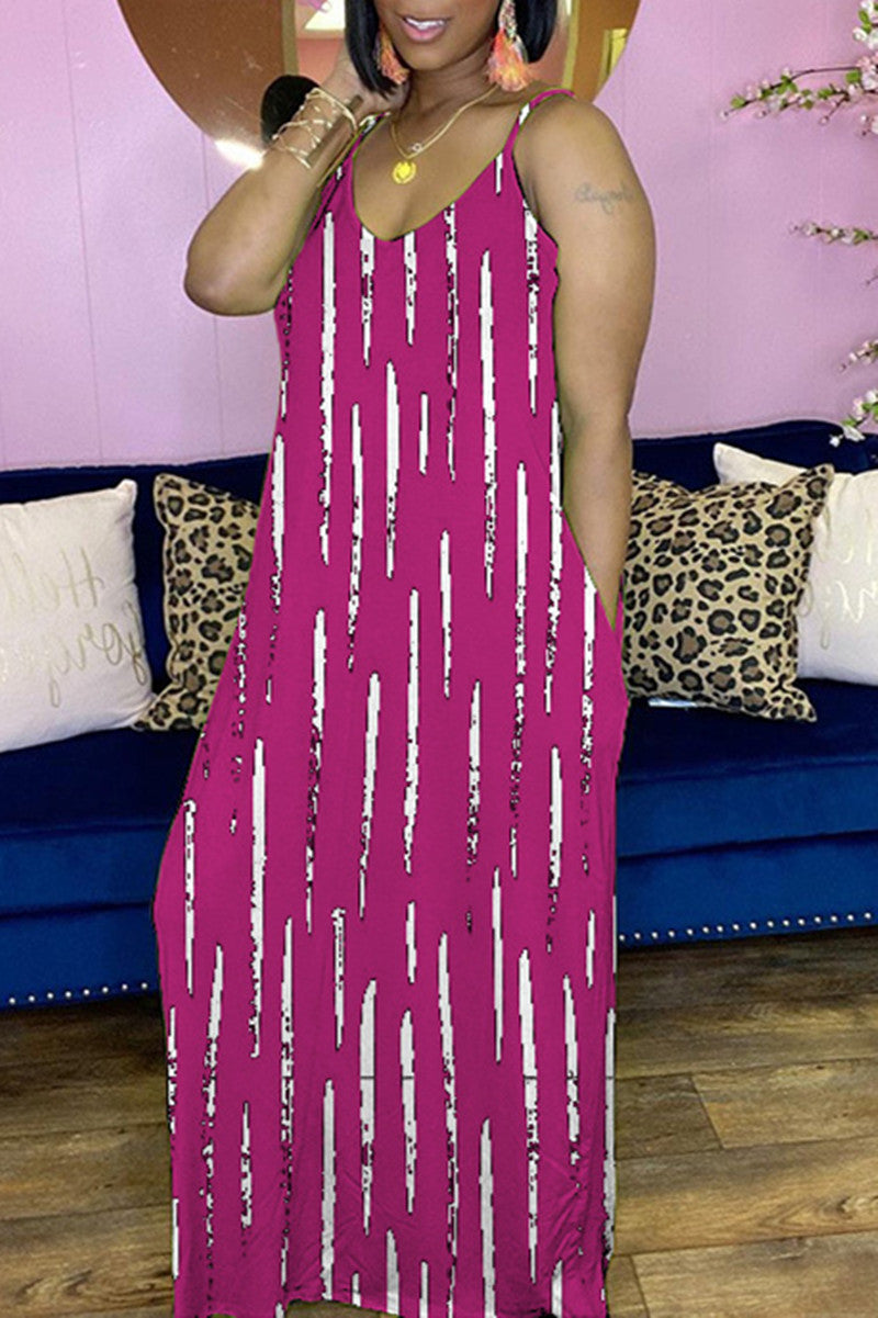 Sexy Casual Print Basic Spaghetti Strap Sleeveless Dress