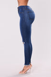 Fashion Casual Dark Blue Slim Denim Trousers