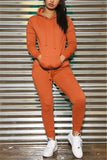 Fashion Sports Solid Color Hooded Orange Long-Sleeved Two-Piece Suit