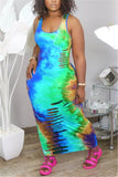 Casual Sleeveless Boat Neck Step Skirt Ankle-Length Print hole Tie and dye Dresses