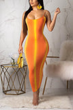 Sexy Open Back Sling Orange Dress