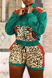 Active Two Piece Suits Patchwork Leopard Straight Long Sleeve