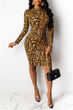 Fashion Leopard Print One Step Brown Dress