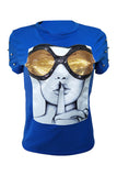 Chic Sequined Decorative Royal Blue Blending T-shirt