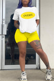 Fashion Casual Printed T-shirt Yellow Shorts Set