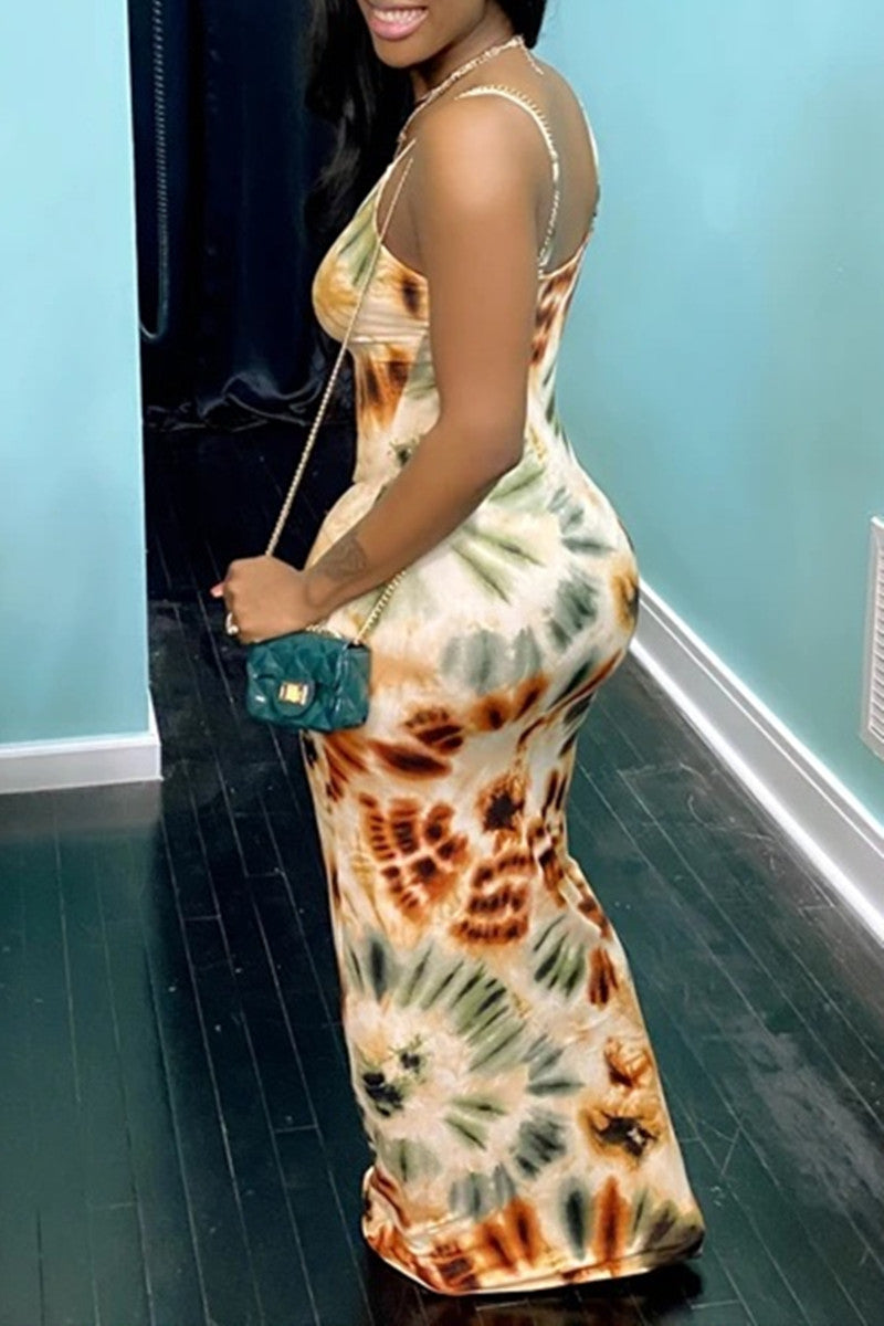 Sexy Casual Print Backless O Neck Sling Dress