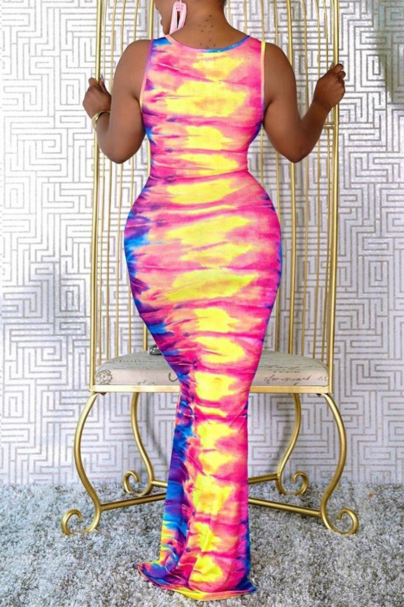 Fashion Sexy Print Hollowed Out O Neck Vest Dress