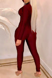 Casual Long Sleeves Skinny Red One-piece Jumpsuit