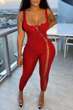 Sexy Solid Split Joint Square Collar Skinny Jumpsuits