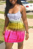 Polyester Sexy Fashion Spaghetti Strap Sleeveless Slip Sheath Mini Geometric Rainbow