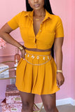 Sexy Short Sleeve Short Skirt Yellow Set (Without Belt)