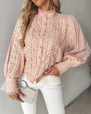 Contrast Lace Stand Collar Buttoned Top