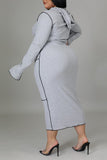 Casual Solid Split Joint Hooded Collar Straight Plus Size Dresses