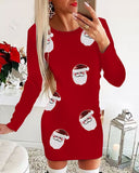 Christmas Santa Claus Pattern Contrast Sequin Bodycon Dress