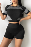 Sexy Casual Color Block Split Joint O Neck Short Sleeve Two Pieces