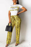 Fashion Casual Yellow Snake Print Wide Pants
