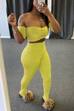 Fashion Sexy Strapless Top Trousers Yellow Set