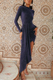 Sexy Fashion Long Sleeve Blue Irregular Dress