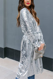 Stylish Casual Silver Sequined Long Coat