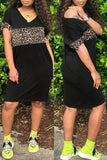 Fashion Casual Print Leopard Split Joint V Neck Short Sleeve Dress