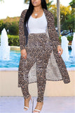 Nightclub Fashion Leopard Print Long Coat Black Two-Piece Suit