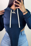 Casual Solid Split Joint Hooded Collar Tops