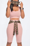 Casual Leopard Bandage Split Joint U Neck Sleeveless Two Pieces（with a mask)