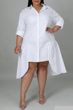 Casual Solid Patchwork Turndown Collar Plus Size  Shirt Dress