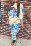Casual Print Split Joint Tie-dye O Neck Half Sleeve Two Pieces