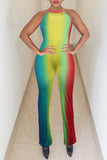 Trendy Color-lump Multicolor One-piece Jumpsuit