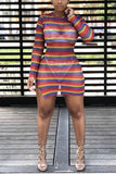 Sexy Mesh Perspective Printing Multicolor Dress