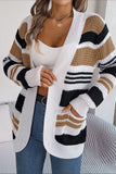 Casual Striped Pocket Contrast Cardigan Collar Outerwear