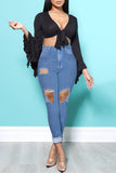 Fashion Casual Solid Ripped Regular Jeans
