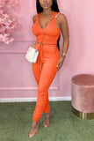 Fashion Sleeveless Hooded Top Trousers Orange Set
