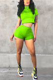 Casual Short Sleeve Shorts Sports Fluorescent Green Set