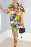 knit Fashion Sexy adult Ma'am Patchwork Print Character Two Piece Suits Straight Short Sleeve Two Pieces