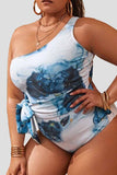 Fashion Sexy Print Backless One Shoulder Plus Size Swimwear