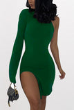 Fashion adult Street One Shoulder Long Sleeves one shoulder collar Step Skirt Knee-Length