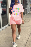 Fashion Casual Printed T-shirt Pink Shorts Set