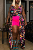 Fashion Large Size Printing Purple Sleeveless Dress