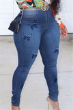 Fashion Casual Butterfly Print Basic Mid Waist Skinny Jeans (Without Belt)