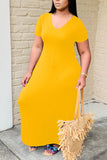 Fashion Casual Loose Yellow Short Sleeve Dress