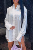 Casual Solid Patchwork Turndown Collar Long Sleeves Shirt Dress