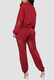 Fashion Casual Solid Hollowed Out See-through O Neck Long Sleeve Regular Sleeve Regular Two Pieces