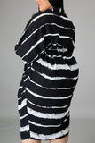 Casual Striped Print Split Joint Turndown Collar Shirt Dress Plus Size Dresses