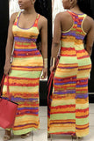 Fashion Sexy Spaghetti Strap Sleeveless U Neck Sling Dress Floor Length Striped Dresses