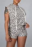 Fashion Casual Leopard Printing Hooded Collar Sleeveless Two Pieces