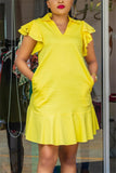 Casual Simplicity Solid Patchwork Flounce Solid Color V Neck T-shirt Dress Dresses