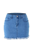 Casual Tassel Design Baby Blue Denim Mini Skirts