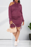 Casual Solid Hollowed Out Split Joint Fold Hooded Collar One Step Skirt Plus Size Dresses